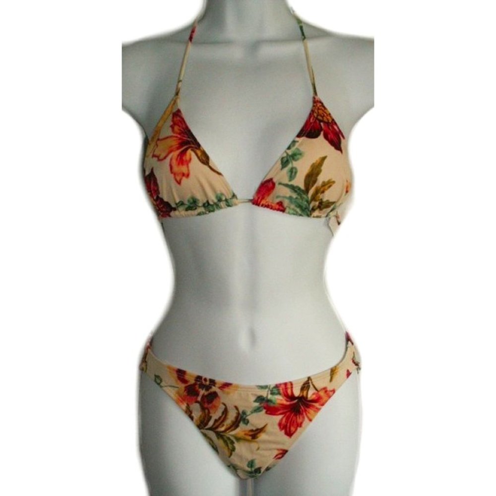 AQUA Cream Floral String Bikini - NEW